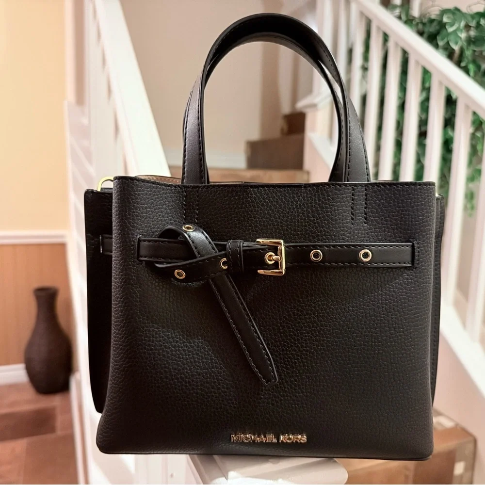 Authentic Michael Kors Purse. Black Satchel with Gold Accents - Picture 1 of 5